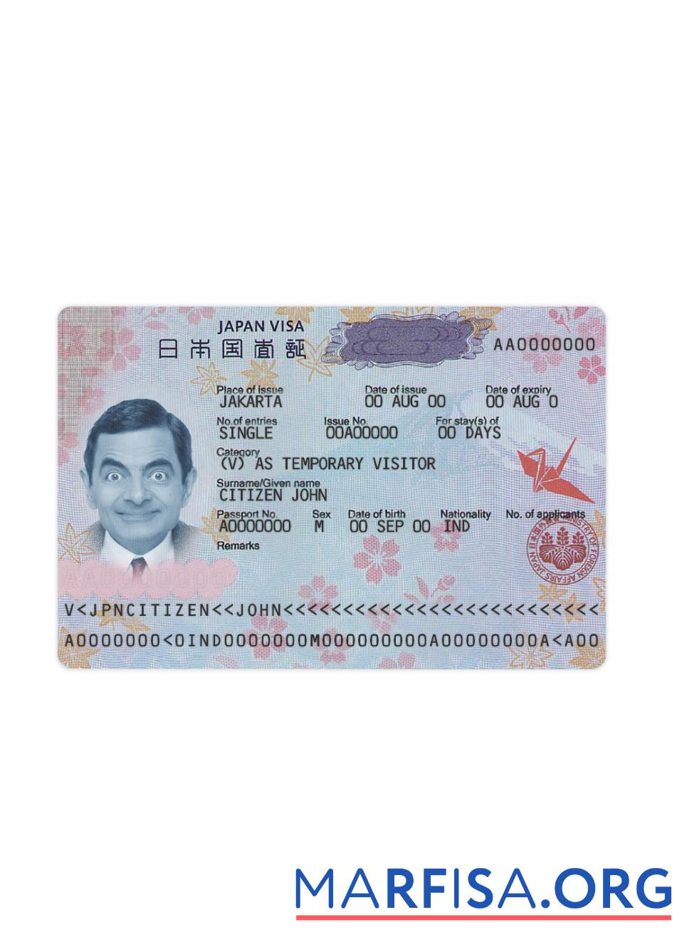 Blank Japan travel visa new real example